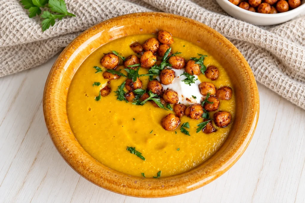 Supă cremă de dovleac și năut: alegerea perfectă pentru zilele răcoroase
[image description: Creamy vegan pumpkin and chickpea soup topped with crispy chickpeas and herbs.]
O supă cremă de dovleac pare simplu de făcut… până când te gândești la toți pașii. Tai legumele, le fierbi până se înmoaie, stai cu ochii pe oală, apoi pasezi supa fierbinte până devine fină și cremoasă.
Cu această supă de dovleac și năut, păstrezi partea bună a mâncării făcute în casă și scapi de mare parte din muncă.
Dovleacul îi dă un gust delicat și ușor dulceag, iar năutul o face mai sățioasă. Caju adaugă și mai multă cremozitate, iar puțină drojdie inactivă îi completează gustul cu o notă savuroasă care se potrivește perfect cu usturoiul, ceapa și condimentele.
Cu MioMat, totul se gătește și se mixează în același vas. După ce ai adăugat ingredientele, îți poți vedea de treabă, iar aproximativ 30 de minute mai târziu te întorci la o supă fierbinte și cremoasă.
De ce o să-ți placă această rețetă
Cremoasă, fără lactate: Caju ajută la obținerea unei texturi bogate și fine, fără să fie nevoie de smântână.
Ingrediente simple: Ai nevoie doar de dovleac, năut, ceapă, usturoi și câteva ingrediente pe care probabil le ai deja în bucătărie.
Aproape fără supraveghere: După ce ai pus totul în MioMat, nu mai trebuie să amesteci sau să stai lângă aragaz.
Ușor de adaptat după gust: Poți schimba condimentele, poți renunța la caju sau te poți juca cu toppingurile, în funcție de ce ai prin casă.
Bogată în proteine: Datorită năutului și drojdiei inactive, nu este doar o supă ușoară de început, ci poate fi o masă sățioasă și consistentă.
Ingrediente
[ Image Description: Fresh raw ingredients for pumpkin chickpea soup ready to go into the MioMat.]
Pentru supă:
1 dovleac butternut mic spre mediu (curățat de coajă și semințe și tăiat în cuburi mari)
120 g năut (din conservă, clătit, sau fiert în prealabil)
4 căței de usturoi (curățați)
½ ceapă albă (tăiată grosier)
50 g caju crud (opțional, dar recomandat pentru o textură foarte cremoasă!)
2 linguri drojdie inactivă (pentru un gust savuros, ușor asemănător cu brânza, și un plus de proteine)
30–40 ml ulei de măsline extravirgin
Condimente: sare, piper negru proaspăt măcinat și puțin turmeric sau paprika, după gust
Apă proaspătă (pentru completare)
Toppinguri opționale (dar delicioase):
O mână de năut în plus (rumenit rapid în tigaie cu puțină paprika și sare, pentru un plus de textură)
Puțin ulei de măsline de bună calitate
Pătrunjel proaspăt tocat
1 linguriță de iaurt simplu de cocos (adăugat deasupra)
Toppingurile sunt complet opționale. Supa este la fel de bună și servită direct din MioMat.
Cum prepari supa de dovleac și năut cu MioMat
Nu trebuie să coci dovleacul înainte și nici să călești ceapa. MioMat gătește legumele și le mixează într-o supă fină, totul în același vas.
Adaugă ingredientele. Pune în MioMat dovleacul, năutul fiert, usturoiul, ceapa, caju, drojdia inactivă, uleiul de măsline și condimentele. Ai grijă ca ingredientele solide să rămână sub marcajul MIN.
Adaugă apa. Toarnă apă rece între marcajele MIN și MAX din interiorul aparatului.
Alege programul. Închide MioMat, selectează programul Creamy Soup și apasă Start.
Lasă MioMat să gătească. Nu trebuie să amesteci și nici să verifici oala. MioMat încălzește, gătește și mixează ingredientele automat.
Servește. După aproximativ 30 de minute, supa este gata. Deschide cu grijă MioMat și toarnă supa direct în boluri.
La final, poți adăuga iaurt de cocos, năut crocant, pătrunjel sau puțin ulei de măsline.
[image Description: Pouring hot, freshly blended pumpkin cream soup directly from the MioMat machine.]
De ce se potrivesc atât de bine aceste ingrediente – beneficiile lor nutriționale
Supa aceasta este cremoasă și reconfortantă, dar aduce împreună și o combinație foarte bună de ingrediente vegetale integrale:
Dovleac butternut bogat în beta-caroten: Culoarea portocalie intensă vine de la beta-caroten, pe care organismul îl poate transforma în vitamina A, un nutrient important pentru vedere, piele și funcționarea normală a sistemului imunitar.
Fibre și proteine vegetale din năut: Năutul nu adaugă doar consistență. Este o sursă bună de fibre și proteine vegetale și face supa mai sățioasă.
Grăsimi nesaturate și o textură cremoasă: Caju și uleiul de măsline dau supei textura bogată și fină, dar furnizează și grăsimi nesaturate. Acestea ajută organismul să absoarbă nutrienții solubili în grăsimi, cum este vitamina A.
Drojdia inactivă pentru un plus de savoare: Drojdia inactivă adaugă un gust savuros, ușor asemănător cu brânza, fără lactate. Multe variante fortificate conțin și vitamine din grupul B, așa că merită să verifici eticheta dacă acest lucru este important pentru tine.
Usturoi, ceapă și condimente aromate: Usturoiul, ceapa, turmericul și paprika dau profunzime gustului și exact acea aromă caldă care se potrivește unei supe bune în zilele răcoroase.
Supă făcută acasă, fără să stai lângă aragaz
E ceva foarte plăcut în a face supă de la zero. Știi exact ce ai pus în ea, poți ajusta gustul după preferințe și gătești cu ingrediente simple, pe care le recunoști.
Partea de care ne-am lipsi cu bucurie? Statul lângă aragaz.
În mod obișnuit, pentru o supă cremă trebuie să gătești ingredientele într-o oală și apoi să folosești un blender vertical sau să transferi cu grijă supa fierbinte într-un blender separat.
Cu MioMat, totul rămâne în același vas.
Pui ingredientele, alegi programul și îți vezi de treabă cât timp supa se gătește.
Așa ar trebui să fie mâncarea făcută acasă într-o zi aglomerată: tot făcută de tine, doar mult mai simplu.
Servește-o așa cum îți place
Supa de dovleac și năut este suficient de cremoasă și simplă, dar câteva toppinguri îi pot adăuga un contrast foarte plăcut.
Pentru ceva crocant, rumenește rapid câteva boabe de năut cu paprika și sare. Dacă îți place o notă ușor acrișoară, adaugă puțin iaurt de cocos. Sau păstrează lucrurile simple, cu pătrunjel și un strop de ulei de măsline bun.
Servește-o cu pâine prăjită la prânz sau cină, ori într-o porție mai mică, drept aperitiv.
Dacă îți rămâne supă, las-o să se răcească înainte să o păstrezi la frigider și încălzește doar cantitatea de care ai nevoie.
Ingrediente simple. Un singur vas. Supă făcută acasă, fără să stai cu ochii pe aragaz.
Ai încercat să faci supă în MioMat? Spune-ne în comentarii care este combinația ta preferată.
Descoperă MioMat și prepară acasă supe, lapte vegetal, terciuri și multe alte rețete din ingrediente simple.
